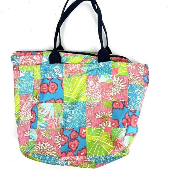 LeSportsSac Lilly Pulitzer Tote Bag Blue Pink Puurrr-fect Patch Handles Zip Top - Picture 3 of 8